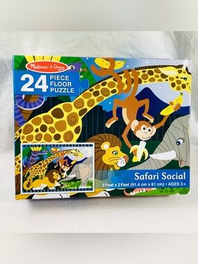 Complete Melissa & Doug 24 piece Safari Social Floor Puzzle Giraffe Lion Monkey